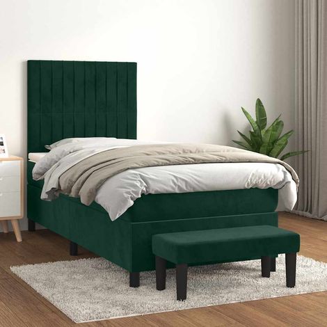 Lit adulte Contemporain Lit à sommier à sommier tapissier et matelas Vert foncé 80x200 cm Velours 42396 (1/5)