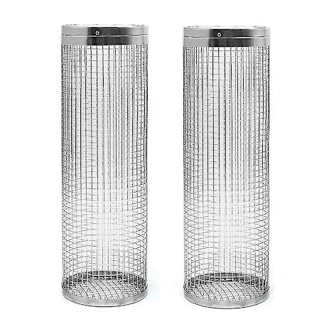 Lot de 2 paniers à griller à roulettes, cage en acier inoxydable pour viande, poisson, crevettes, légumes, argentée, 31 cm (1/5)