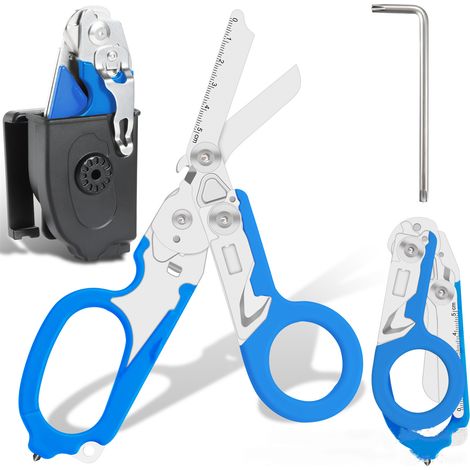 Pince Multifonction en Acier Inoxydable avec Structure Autoverrouillée Parfait Pince Multifonctions en Acier Inoxydable, Outil avec Ciseaux Améliorés pour Extérieur, Survie, Camping - Bleu
