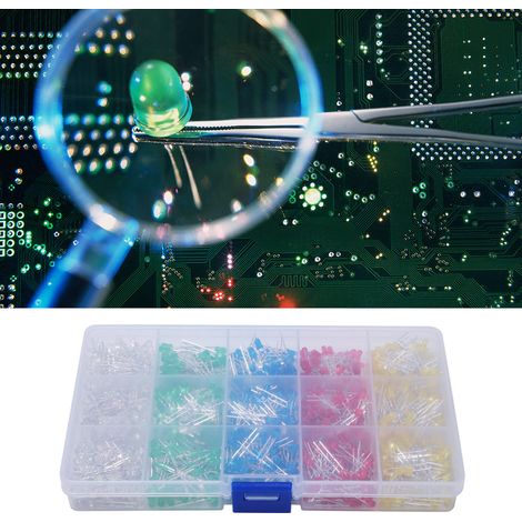 Kit de 1000 LED 3 mm de couleurs assorties (rouge, jaune, bleu, vert, blanc) en boîte (1/5)