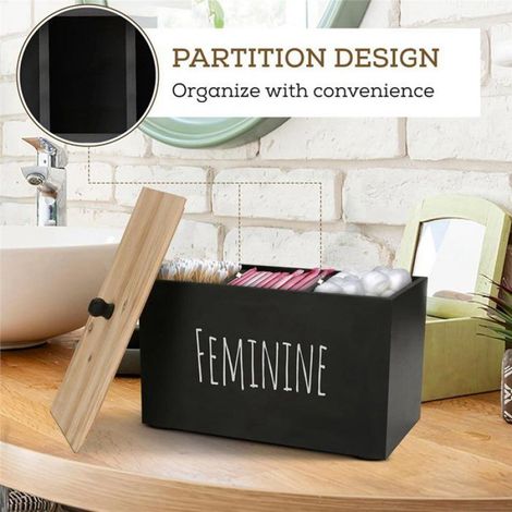 Porte-Tampons - Boîte de Rangement en Bois Double Compartiment avec Couvercle - Pour Salle de Bain - 2 Pièces (1/5)