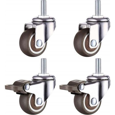 [JAMAIS UTILISÉ] Lot de 4 petites roulettes pour meubles M8 x 20 mm avec frein, diamètre 38 mm, dont 2 pivotantes et 2 avec frein (1/3)