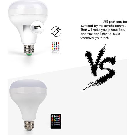 Ampoule LED RGBW Bluetooth Musique avec Télécommande 24 Touches et Carte USB (sans carte) E26/E27 100-240V AC (1/5)