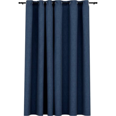 INLIFE Rideau occultant Aspect de lin avec œillets Bleu 290x245 cm (1/4)