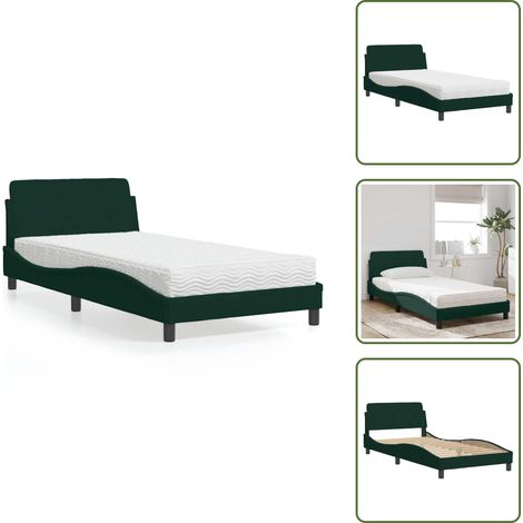 Letto con giroletto - vidaXL Letto con Materasso Dover Verde Scuro 100x200 cm in Velluto - Letto con testata