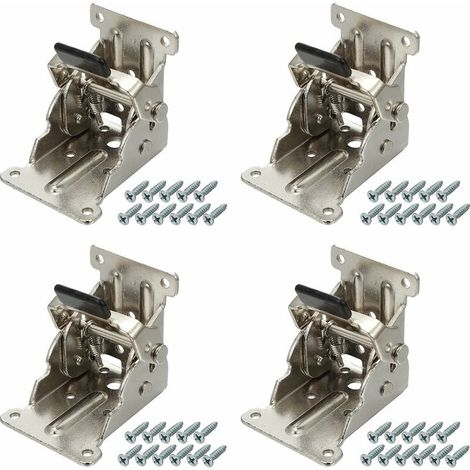 Lot de 4 charnières pliantes autobloquantes, verrous d'extension en tôle pour consoles pliantes, fixations pour pieds de table, lit et canapé pliants - Argent (1/4)