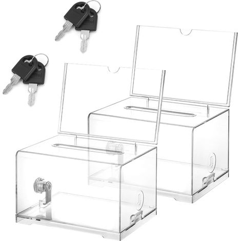 Lot de 2 boîtes de dons en acrylique verrouillables avec clé pour vote, jeux au sort, concours, cartes de visite (transparent) (1/5)