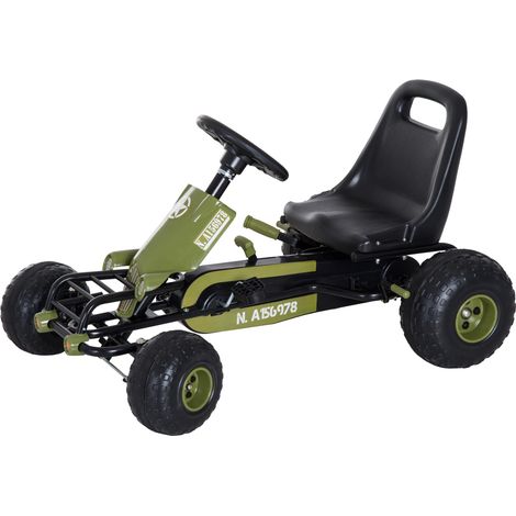 Voiture à pédales de type karting avec frein à main, marche avant et marche arrière, véhicule pour enfants, siège réglable pour enfants de 3 à 6 ans, 99 x 65 x 56 cm, verte (1/5)