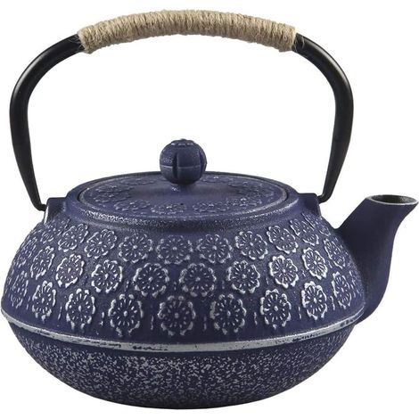 Théière en fonte de style japonais avec infuseur amovible en acier inoxydable, théières en fer bleu pour café, sachets de thé, thé en vrac, motif floral, 1000 ml (1/4)