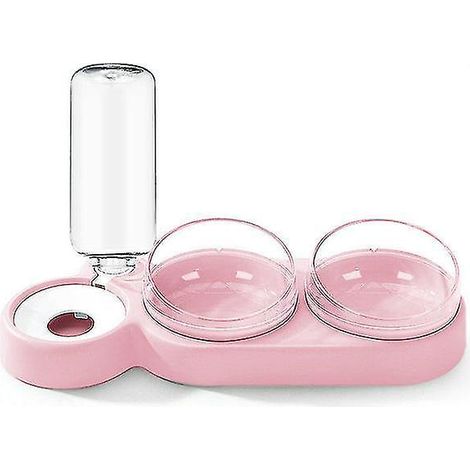 Distributeur d'eau automatique pour chat, gamelle double avec abreuvoir intégré, rose (1/5)