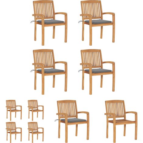 Gartenstühle mit Kissen - vidaXL Stapelbare Gartenstühle mit Kissen 4 Stk. Massivholz Teak - Teakholz Stühle (1/5)
