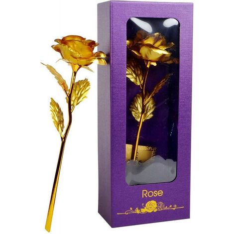 Rose Préservée - Support en Métal Doré - Fleur Artificielle Décorative pour Intérieur - Diamètre 8 cm - Hauteur 25 cm - Polyvalente pour Anniversaire, Noël, Saint-Valentin, Fête des Mères - 1 Pièce