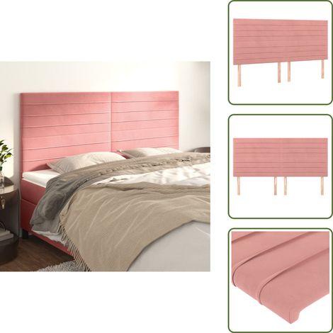 The Living Store Testiera Rosa 200x5x118/128 cm Velluto - Testiera in Velluto