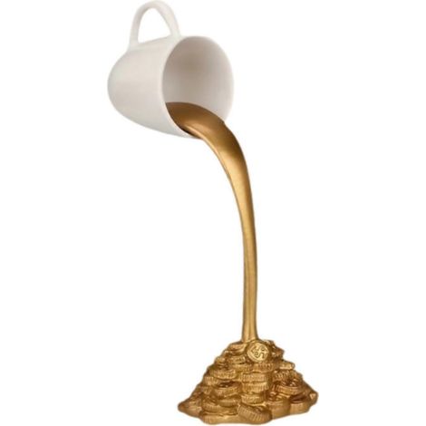 JANMIR-Sculpture flottante de tasse à café, figurine de pièces de monnaie renversées, blanche