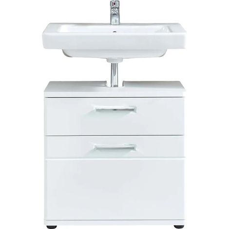 Meuble sous vasque 1 porte 1 tiroir mélaminé blanc Micko (1/5)