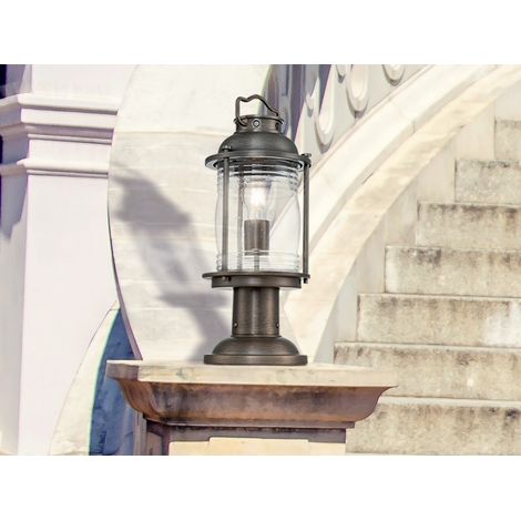 LED Sockel Laterne im Industriedesign, Bronze Höhe 47cm (1/5)