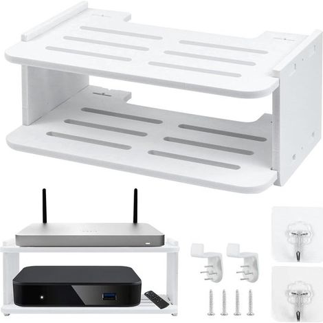 Supporto da parete per modem,Bianco,Mensola portaoggetti per modem,oggetti decorativi,Con dettagli verdi,Scomparto Wi-Fi (1/5)