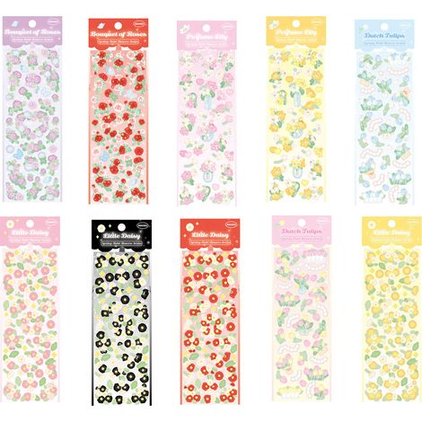 12 Feuilles Autocollants Pailletés, Motifs Fleurs Printanières, Décoration DIY pour Scrapbook, Journal, Carte Cadeau (1/5)