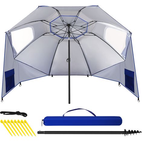 TolleTour Sonnenschirm 210 cm UV50+ mit Schraub-Erdspieß, windstabiler Strandschirm, neigbar & tragbar für Strand Balkon Garten Blau