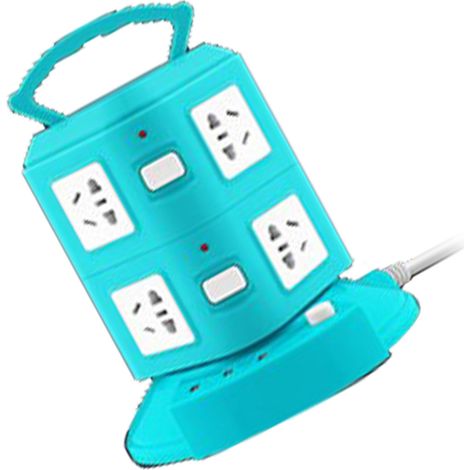 Multifunktions-Steckdosenleiste im Turmformat mit Überlastschutz, tragbarer Steckdosenleiste mit USB-Anschluss, 220 V, 10 A, pfauengrün, 2-lagig (1/5)
