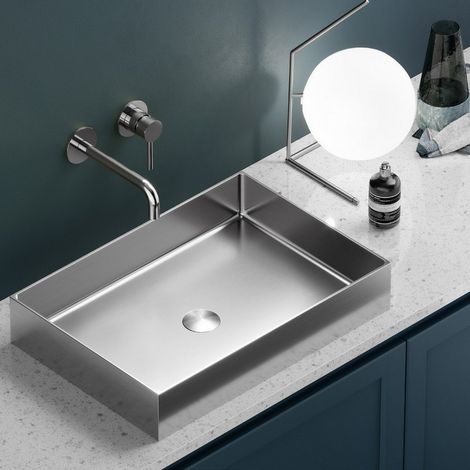 Lavabo appoggio rettangolare in acciaio finitura spazzolata  KSAT-550AI kamalu