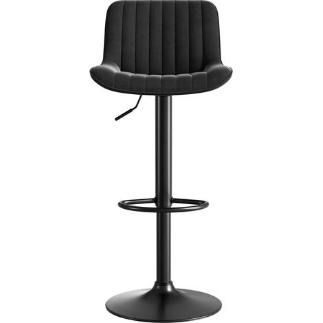 Chaise de bar pivotante noire pour salle à manger, en velours, hauteur réglable, lot de 2 (1/5)