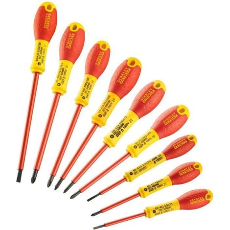 Stanley – Jeu de 10 tournevis isolés 1000V – Pour électricien – Phillips, Pozidriv, testeur – Haute résistance, conforme VDE 60900 (1/2)