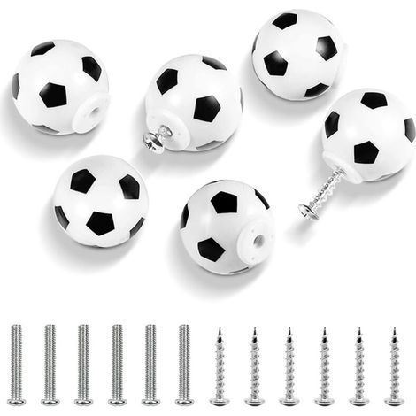 Boutons de tiroir de football 6 pièces, boutons décoratifs de meubles, poignées de commode pour les enfants et les amateurs de sport (1/4)