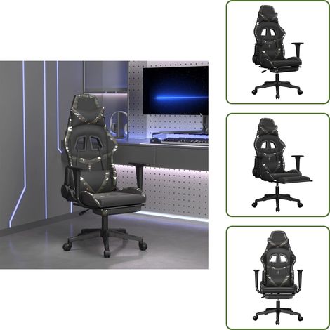 The Living Store Sedia Gaming Massaggio Poggiapiedi Nero e Mimetico Similpelle - Massaggio