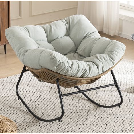 Chaise à bascule en chenille bleu clair, structure métal, 102 x 77 x 70 cm, REDOM (1/5)
