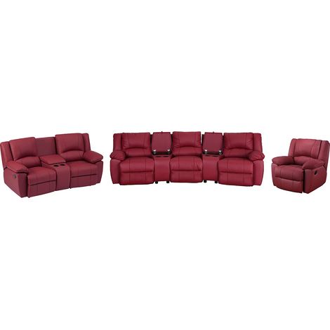 Divano 3 posti 2 posti e poltrona relax in Pelle di vacchetta Rosso - AROMA (1/5)
