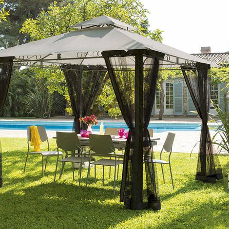 Hesperide – Rideaux moustiquaires pour tonnelle 3x3m – Polyester noir 260x200cm avec fermeture à glissière – Compatible FOGO
