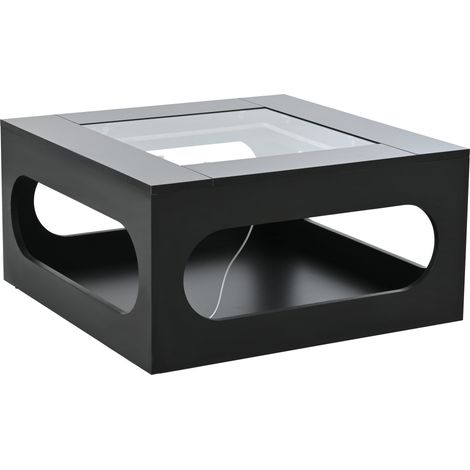 Mesa de centro cuadrada 70x70x35 cm con vidrio templado y LED USB negra de MDF HOMVRA (1/5)