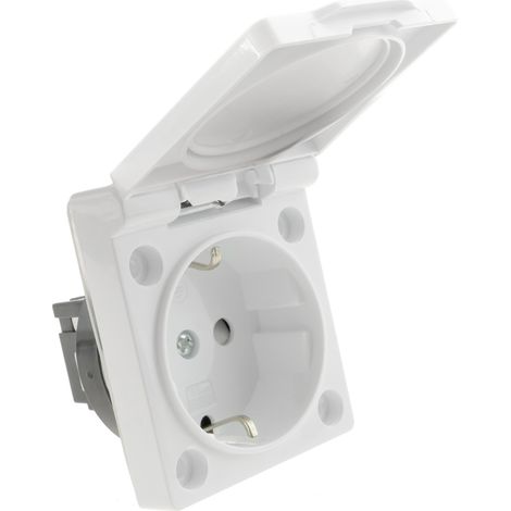 BeMatik - Prise schuko encastrable IP44 vis avec couvercle blanc (1/5)