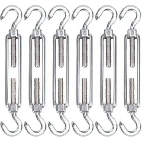 M5 Tendeur Cable Acier Inoxydable, Lot de 6 Tendeur de Fil Crochet et Crochet Réglable Heavy Duty Tension Hook & Hook pour Corde Cable Fil à Linge, Grillagefor Sun Shade Installation
