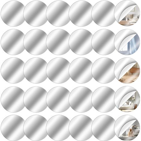 Lot de 30 miroirs ronds autocollants - 5 x 5 cm - Mini miroir mosaïque acrylique - Petit miroir rond flexible - Pour bricolage, mur, table, cuisine, salle de bain (1/5)
