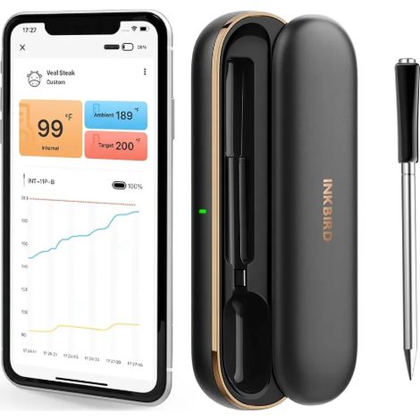 Thermomètre Cuisine,INKBIRD INT-11P-B,Thermometre de Cuisson Sans fil,Bluetooth 91 m/300 pieds,Contrôle App,2 Capteurs et 1 Sonde
