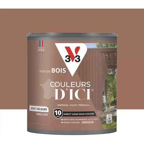 Peinture Acrylique pour Bois Extérieurs 10 ans V33 Couleurs d'ICI Velours Terre cuite 0,5 L (1/4)