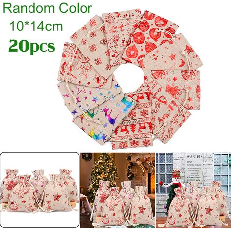 Fourniture de 20 sachets cadeaux de Noël assortis pour bonbons, sacs en coton et lin très demandés, sachets cadeaux décoratifs (1/5)