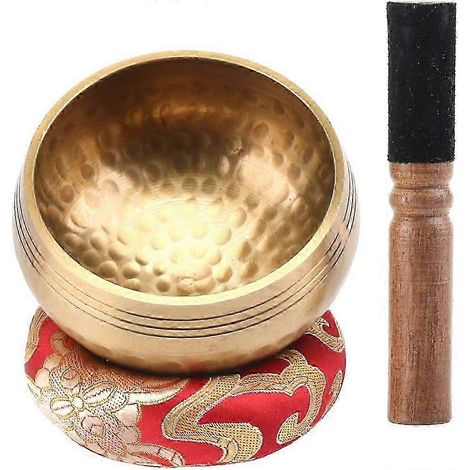 Ensemble de bols chantants tibétains avec battant en cuir et coussin, compatible avec le yoga (1/5)