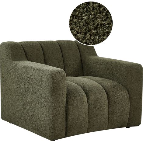 Sillón moderno tapizado de tela bouclé respaldo acolchado grueso verde oscuro Agerup
