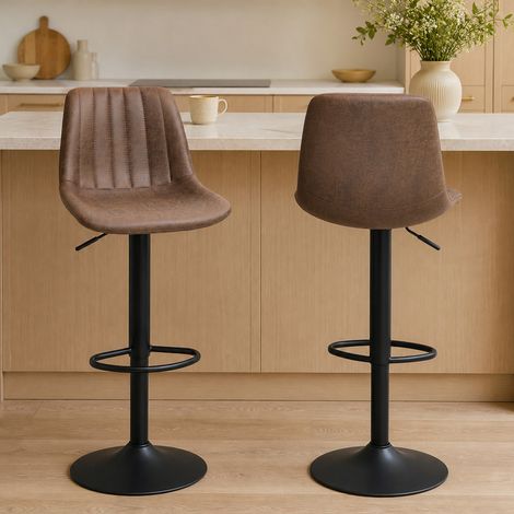 Lot 2 tabourets bar vintage réglables pivotants repose-pied marron confort (1/5)