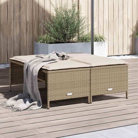 Gartenhocker mit Kissen 4 Stk. Beige Poly Rattan