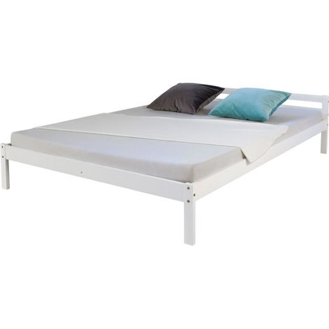 Letto piazza e mezzo in legno massiccio bianco con rete a doghe