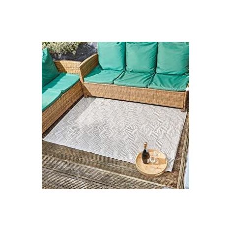 Marco Paul Large Alfresco Mat Indoor Outdoor 120 x 180cm 100% Polypropylene Water Resistant Hand-Tufted Patterned Home Garden Rug Ideal for Patio, Terrace, Balcony, Hall, Kitchen, Beach (Mocha) (1/4)