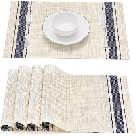 Sous-plat - 45 x 30 cm - Résistant à la chaleur et aux taches - Antidérapant - Lavable - En PVC et polyester - Lot de 4 (1/5)
