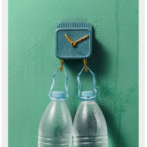 Boîte de rangement murale multifonctionnelle en PP en forme d'horloge, avec crochets, idéale pour une chambre d'étudiant ou une table de chevet (bleu). (1/5)