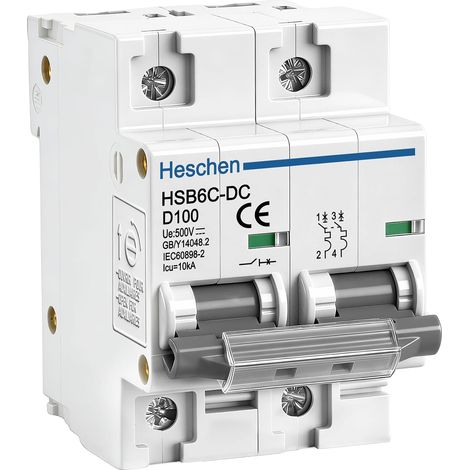 Disjoncteur miniature CC HSB6C-DC, 2 pôles, DC500V 100A, disjoncteur photovoltaïque, pour système solaire PV, système de grille de panneaux solaires, montage rail DIN 35mm (1/5)