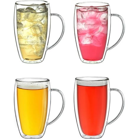 Verre Double Paroi avec Anse 450 ml – Modèle Haut Isolant en Verre 4pcs (1/5)