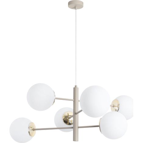 Lampada a sospensione Vicenza color oro cashmere, 6 lampade, paralumi bianchi E14 (1/5)